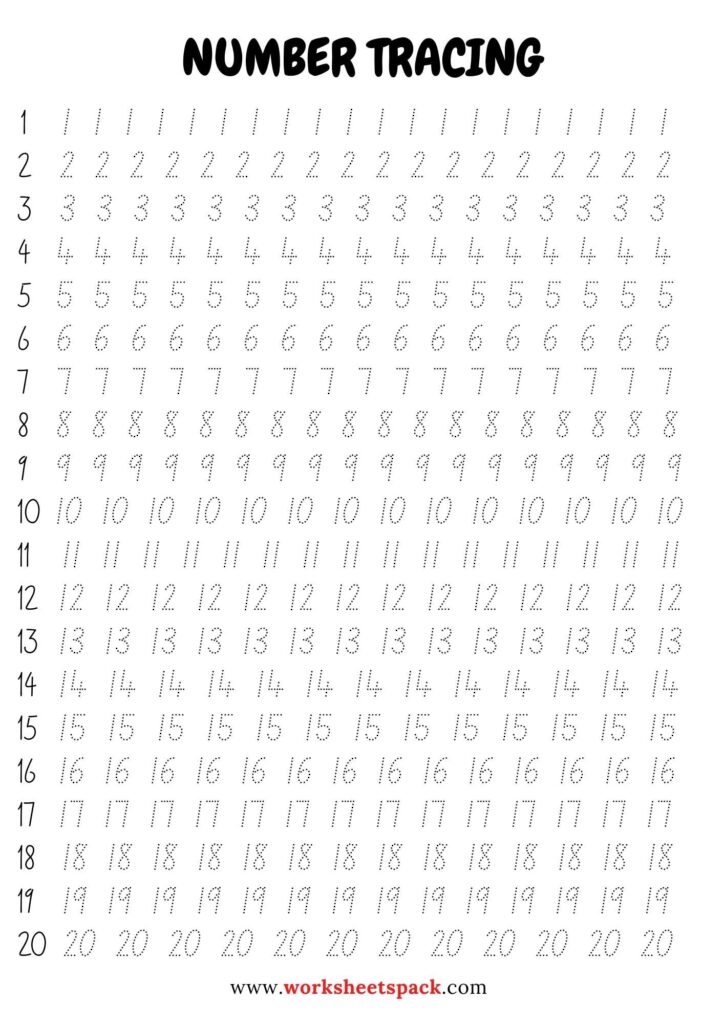 1 20 Numbers Tracing Worksheets Worksheetspack