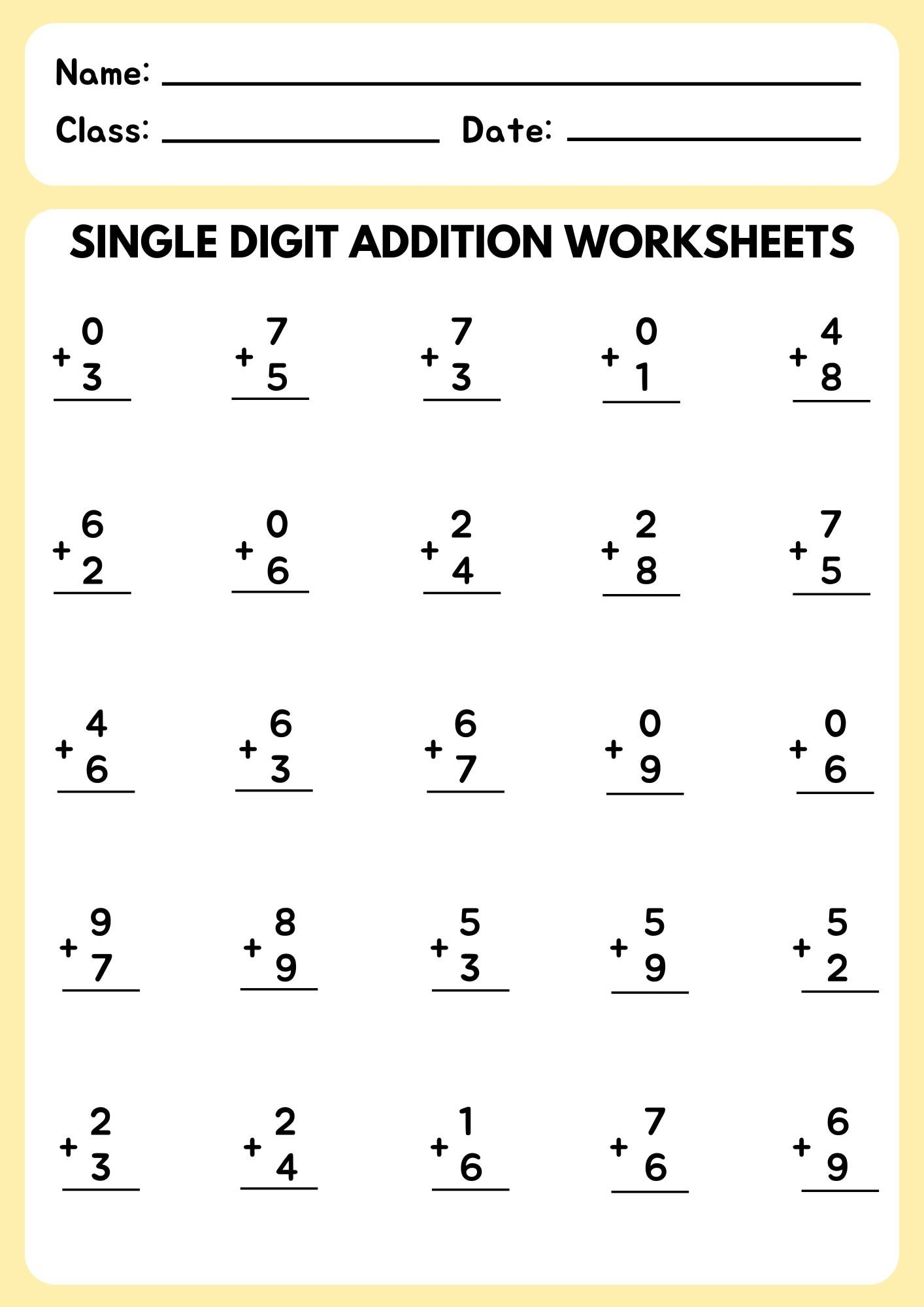 12 Printable Addition Worksheets Single Digit Preschool 1st