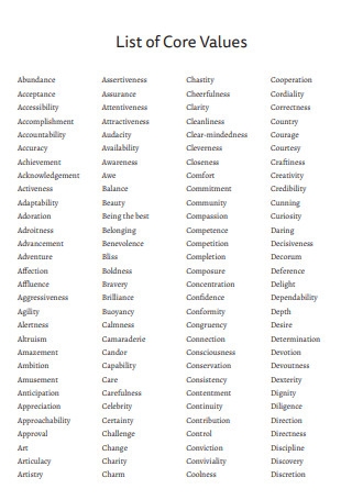 20 Core Values List NBKomputer