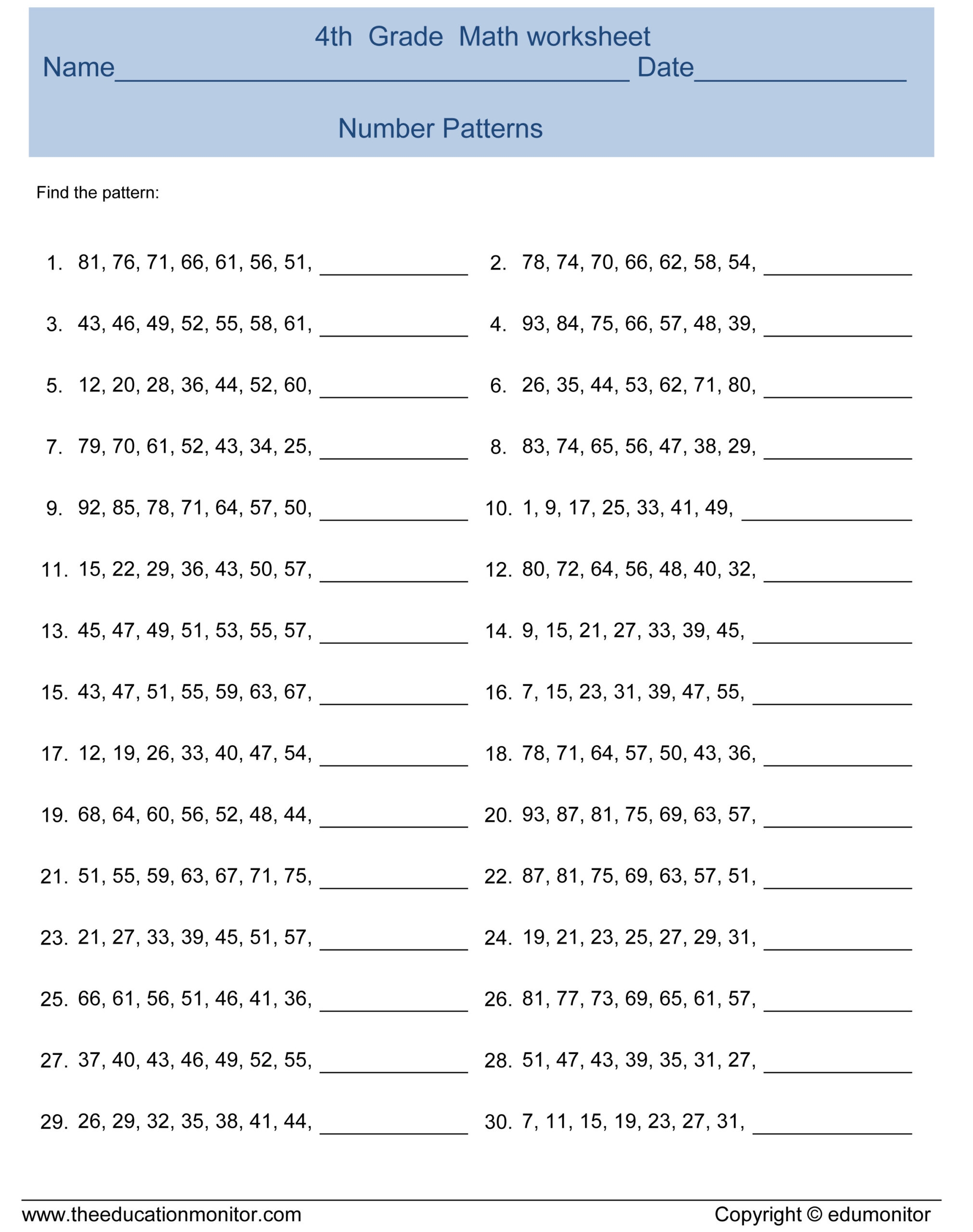 4th Grade Printable Worksheets Printable Worksheets