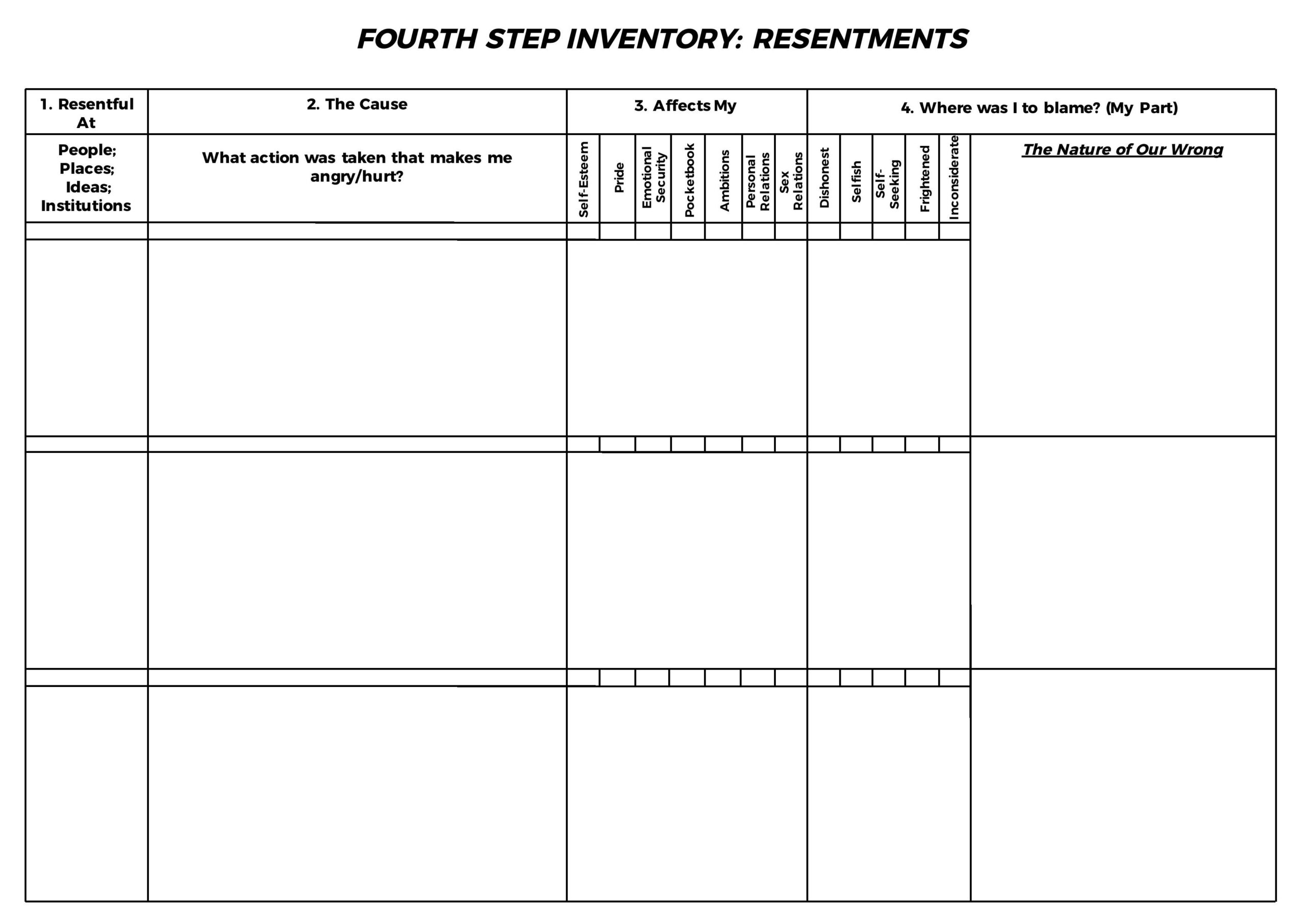 4th Step Inventory Worksheets Printable Printable Worksheets