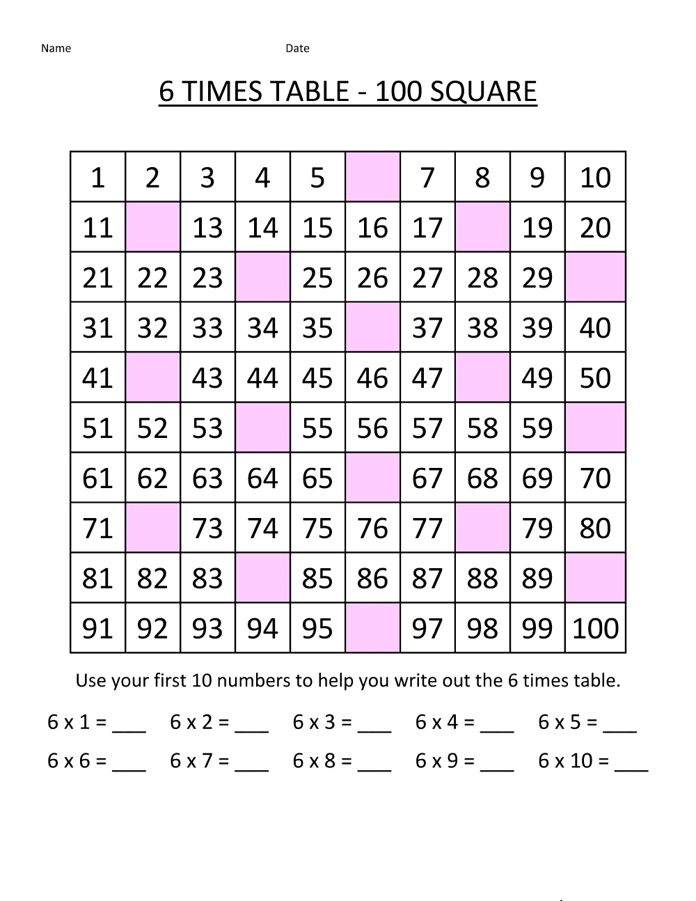 6 Times Table Worksheets Printable Activity Shelter