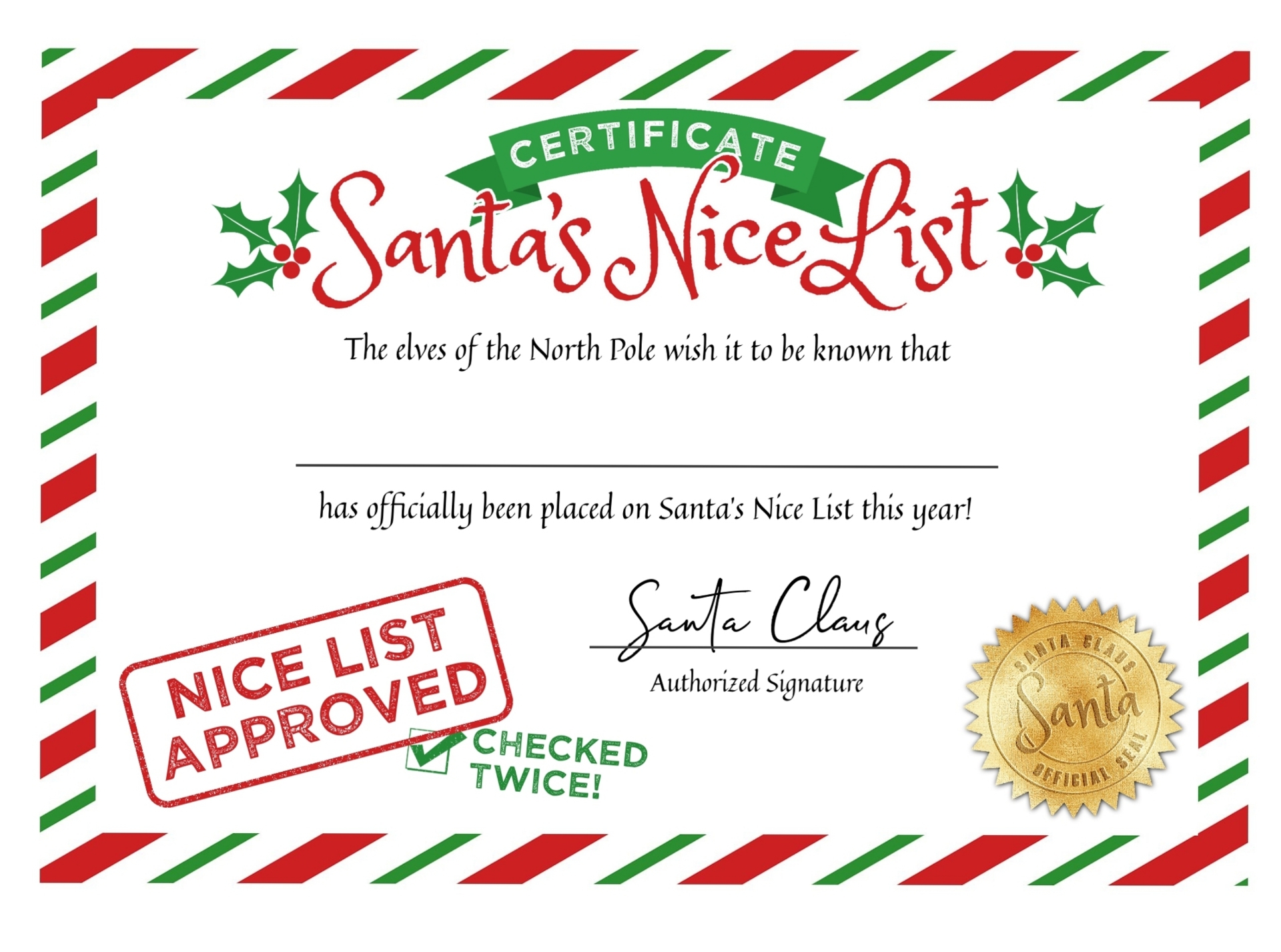 7 Best Images Of Blank Nice List Certificate Printable Blank Santa 