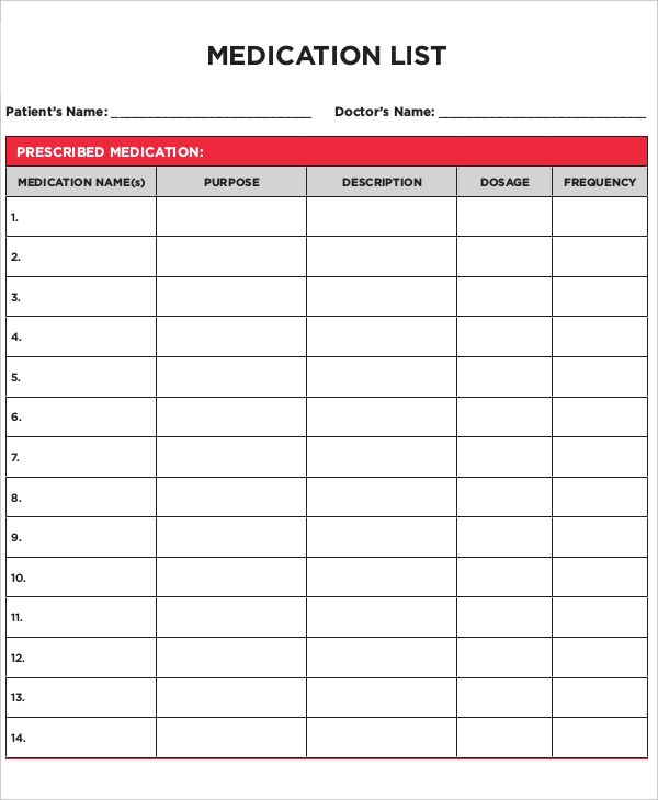 8 Printable Medication List Templates Word Google Docs Apple
