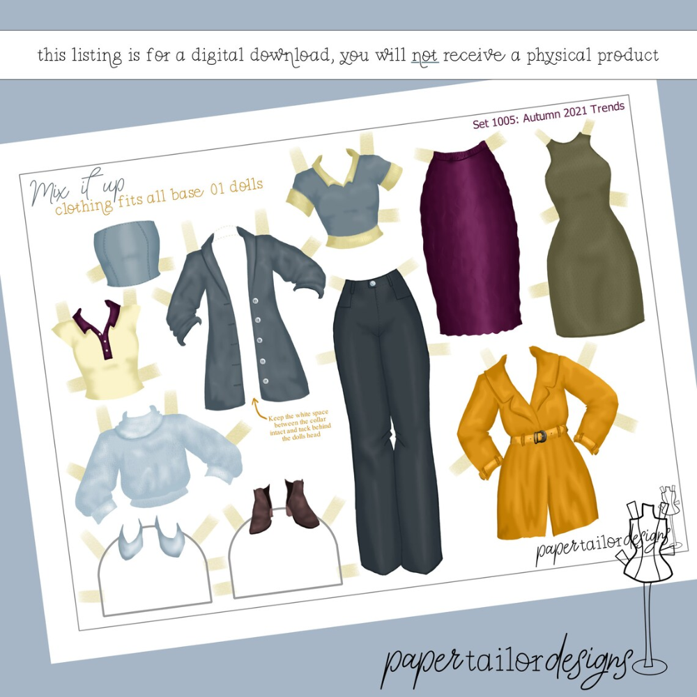 Autumn Paper Doll Clothes Printable Full Color Modern Paper Dolls 
