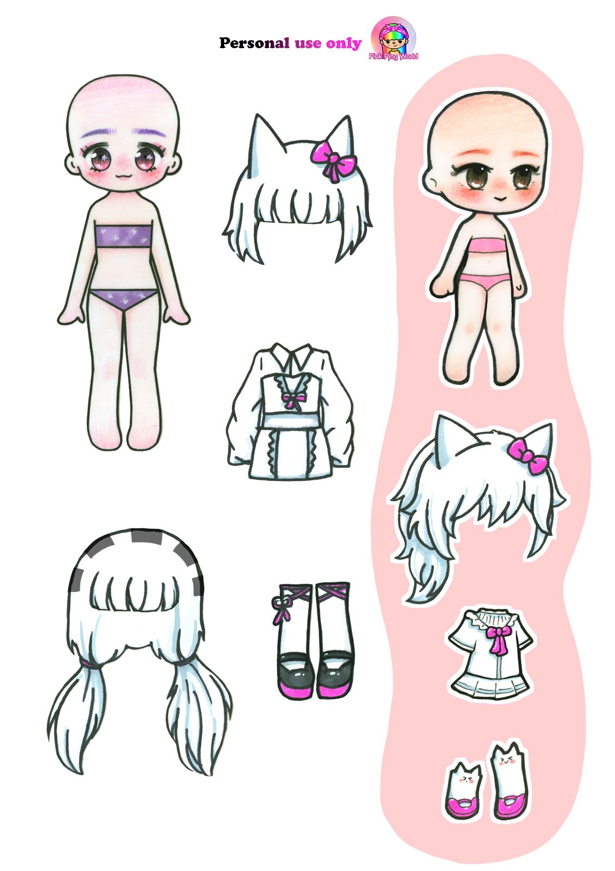 Banbaleena Human Pink Ping Drawings DIY Paper Dolls Printables 
