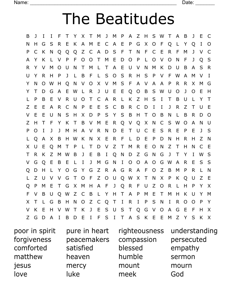 Beatitudes Worksheet pdf