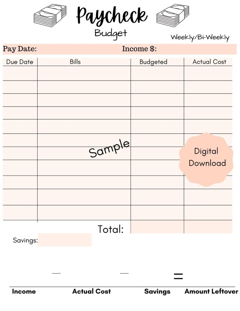 Bi Weekly Paycheck Budget Worksheet Printable Worksheets