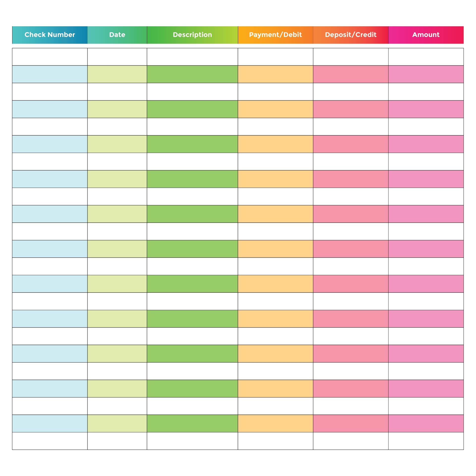 Blank Check Register Template Printable