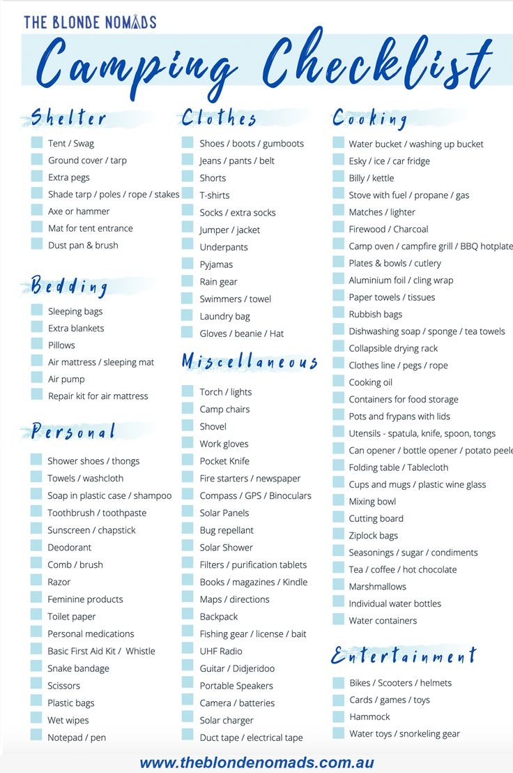 Camping Checklist Printable Steamlery