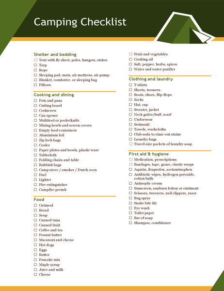 Camping Lists Printable Template Basic Camping Checklist Camping 