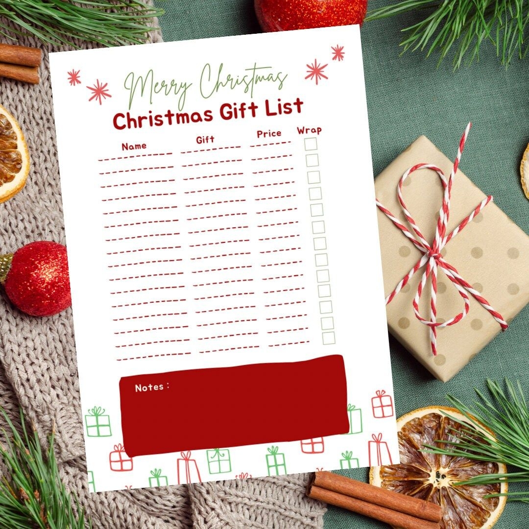 Christmas Gift List A4 Digital Download Christmas List Pdf Xmas