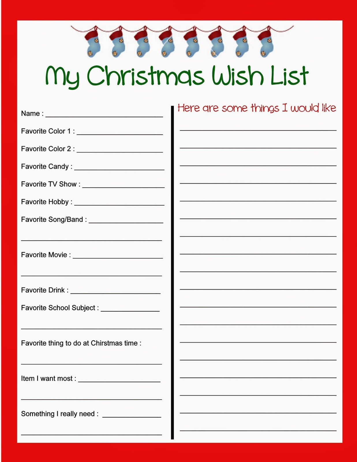 Christmas Gift Wish List 11 Free PDF Printables Printablee
