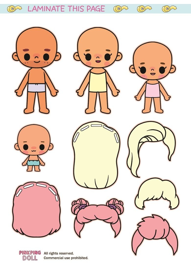 Cute Family Paper Dolls And Clothes including 3 Skin Tones