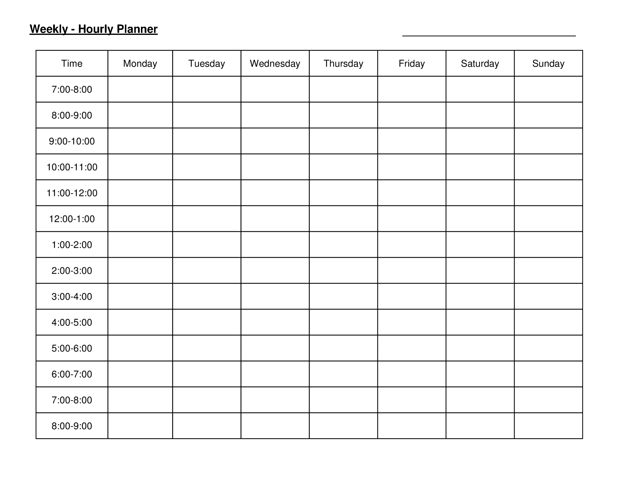 Daily Hourly Planner Printable