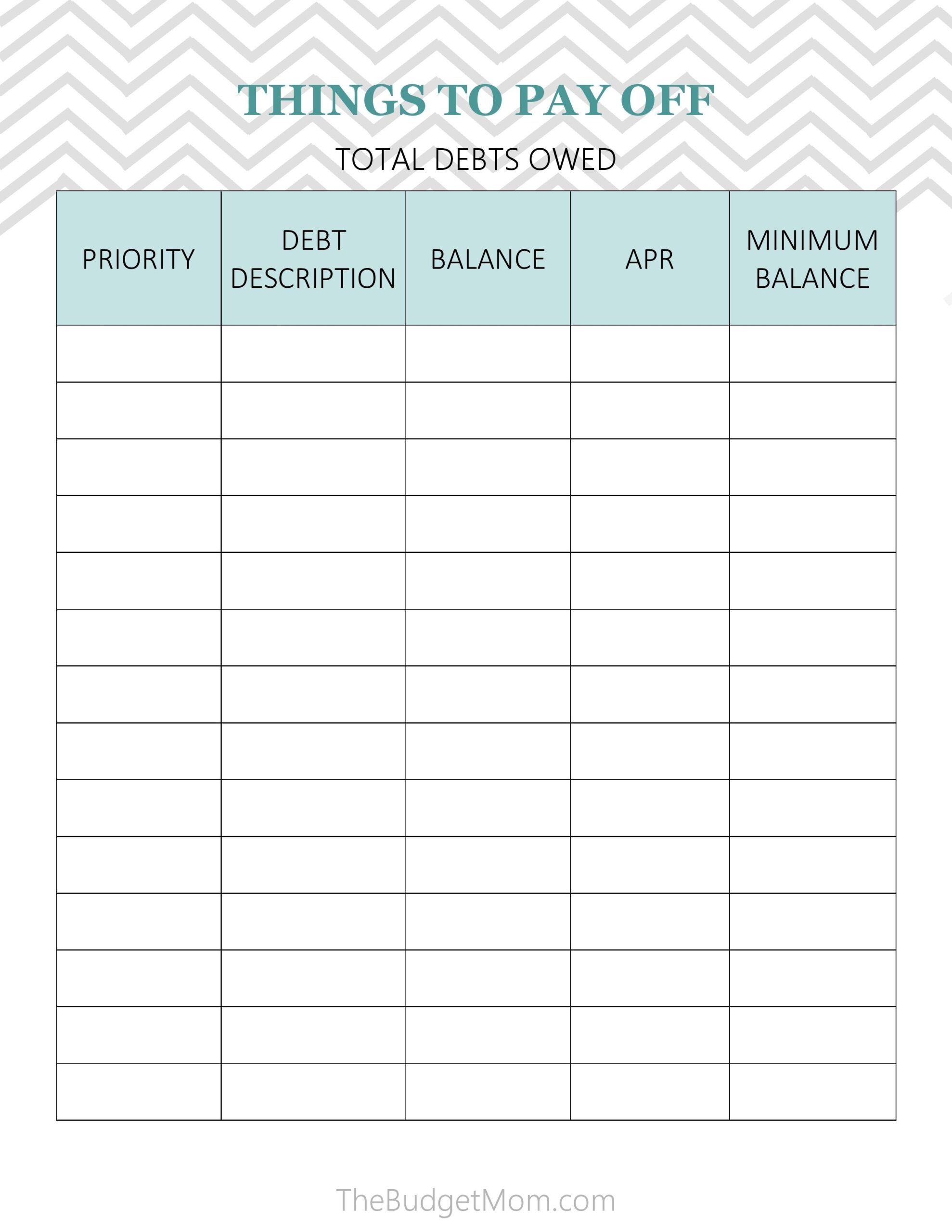 Debt Payoff Worksheet pdf