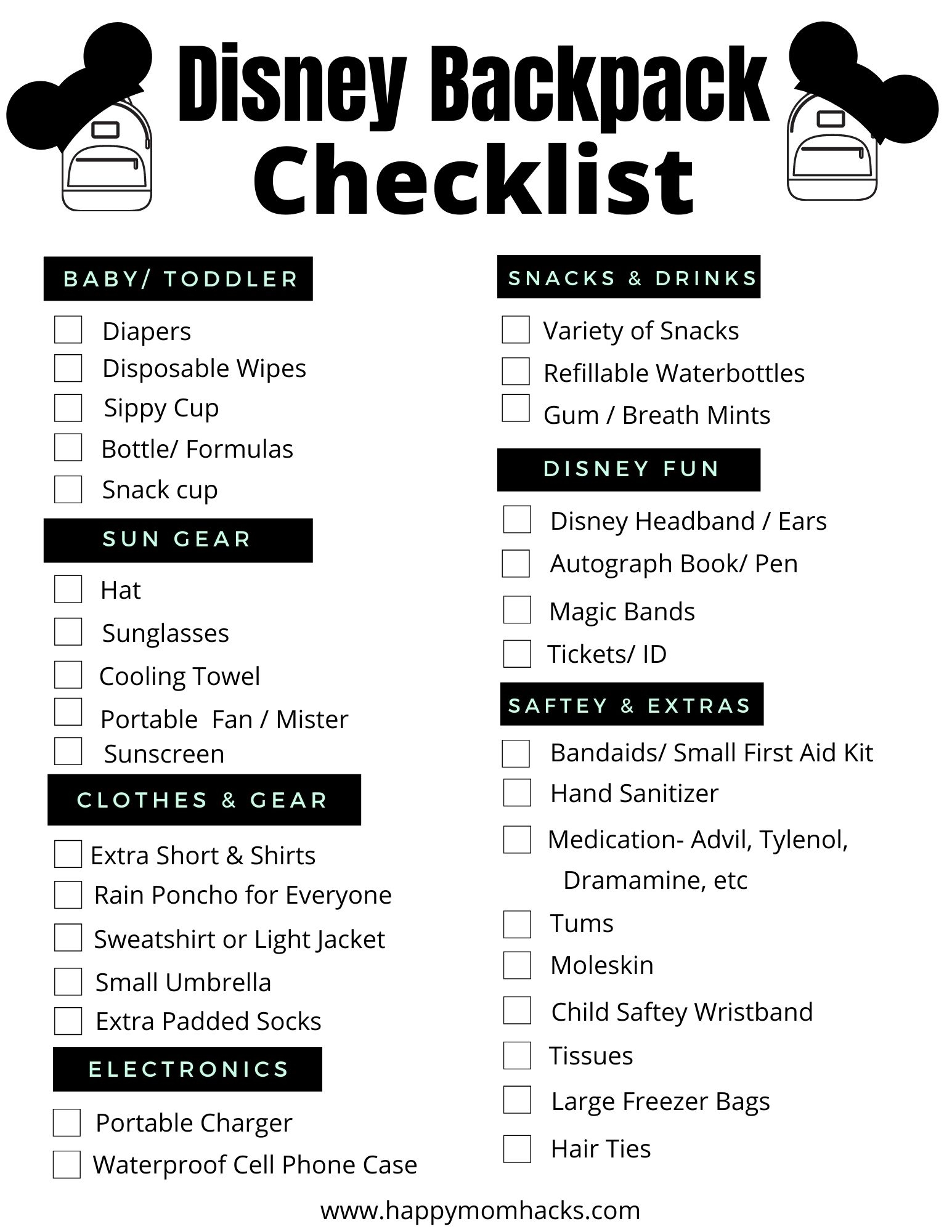 Disney World Packing List Printable Bilarasa