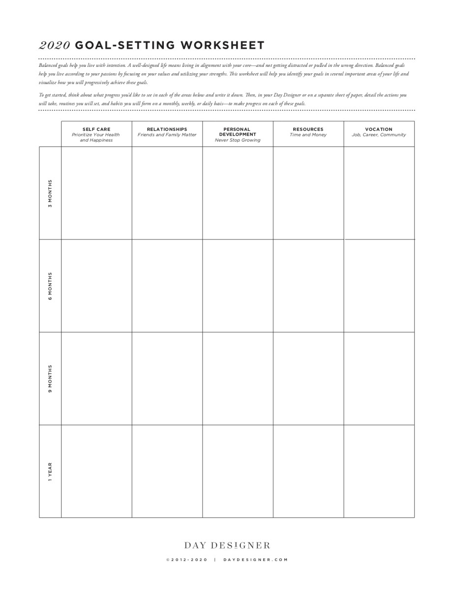 Downloadable Printable Goal Setting Worksheet Lights Crystal