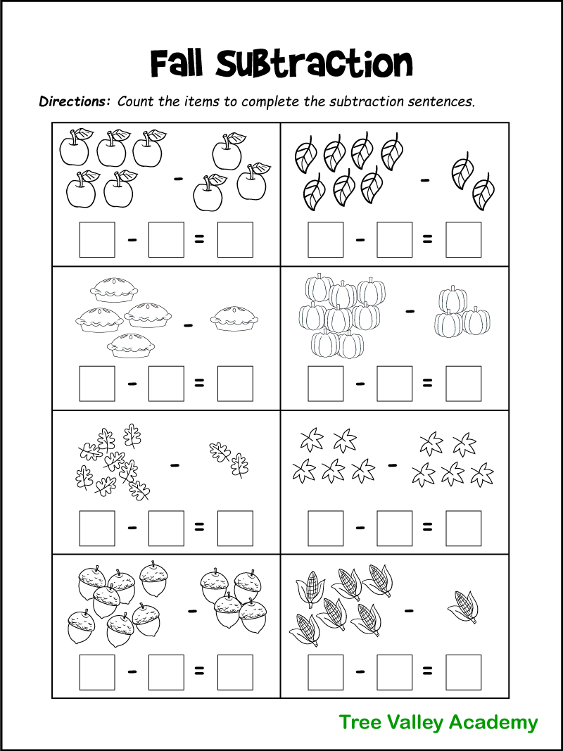 Fall Math Worksheets For Kindergarten Preschool 1st Grade