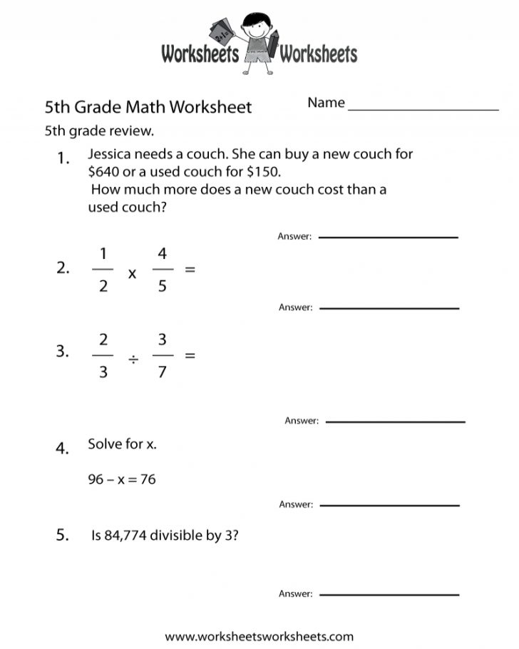 Fifth Grade Math Practice Worksheet Free Printable Math Worksheets 