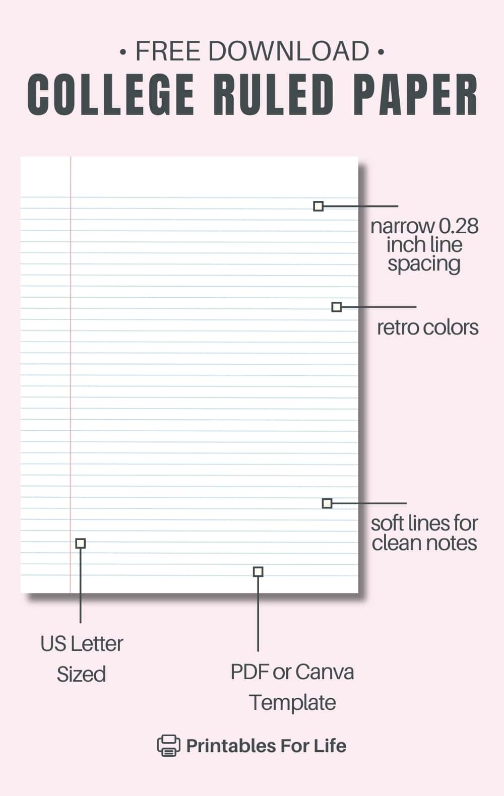 FREE College Ruled Note Paper Printable