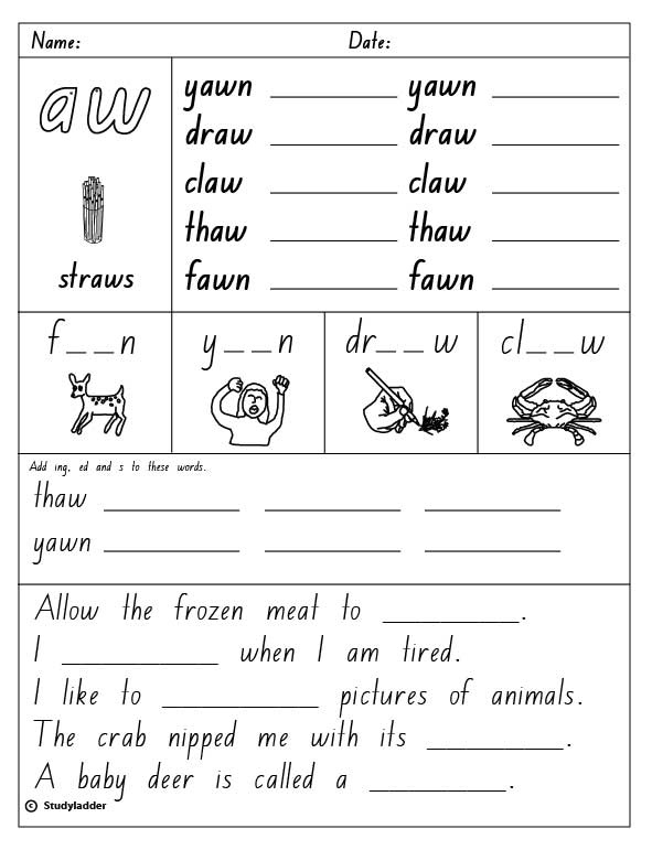 Free Printable Au Aw Worksheets Thomas J Brock