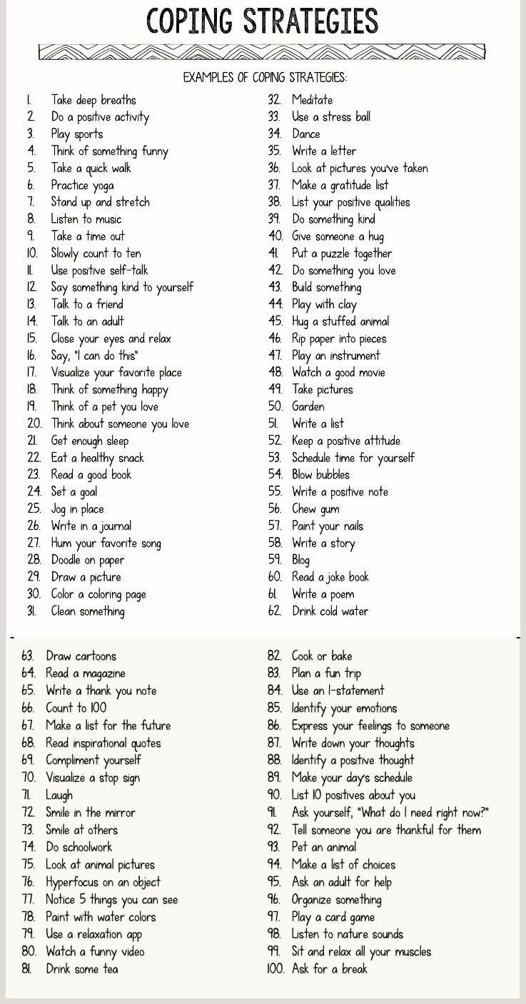 Free Printable Coping Skills Lists