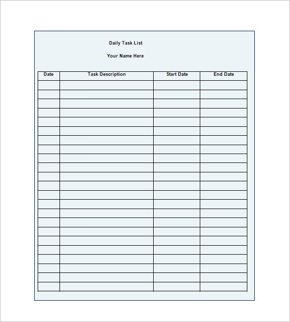 Free Printable Daily Task List Template Printable Templates