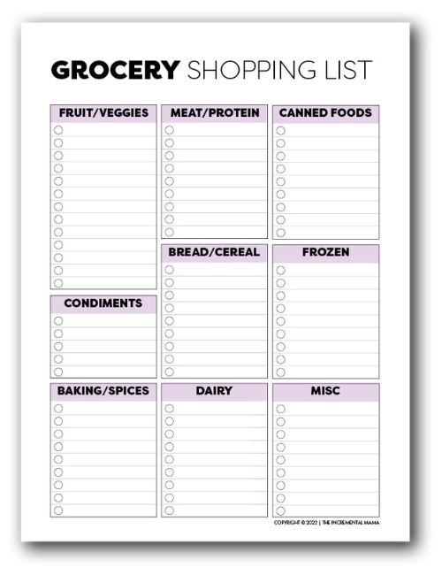 Free Printable Grocery List Template Basic