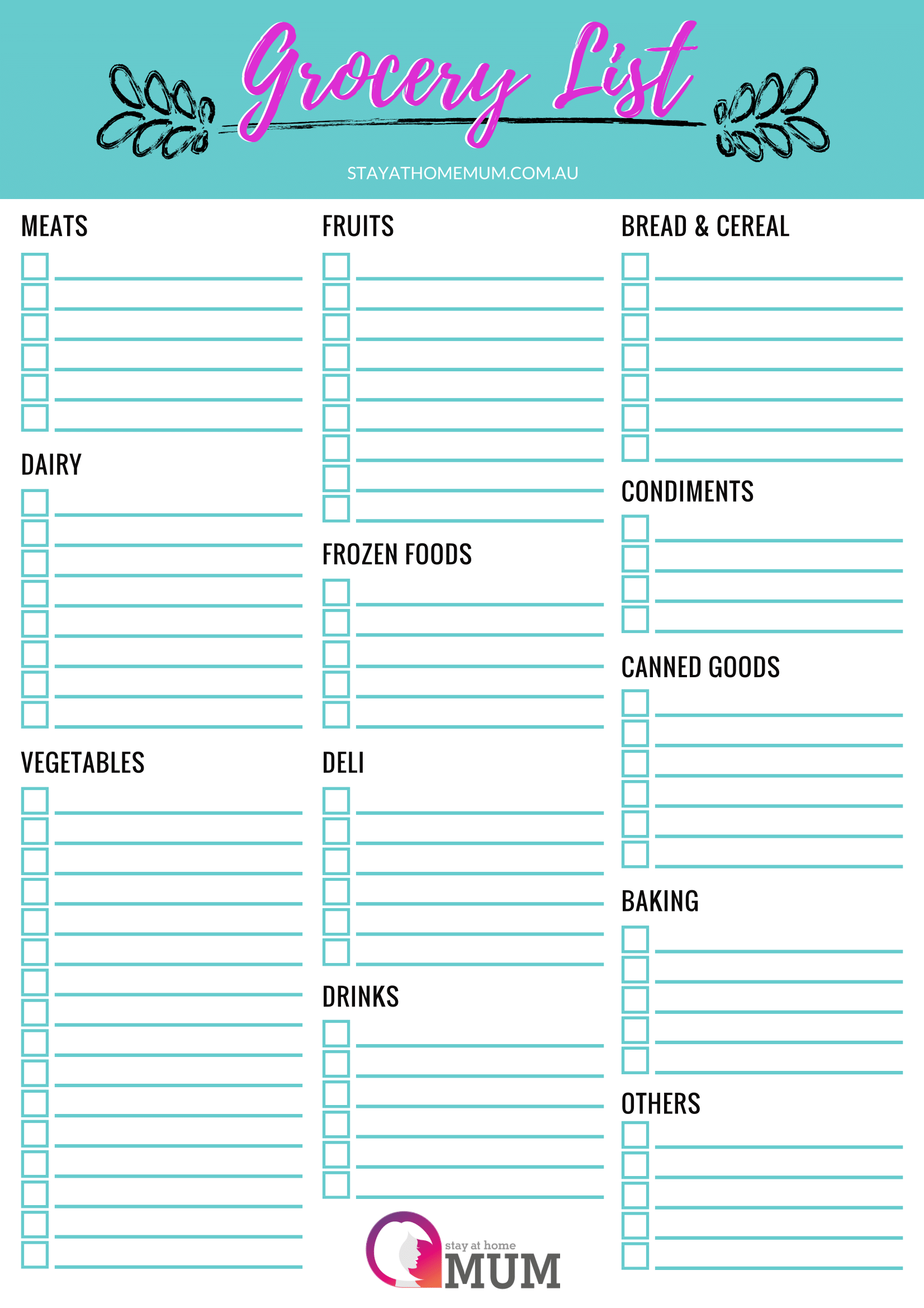 Free Printable Healthy Grocery List