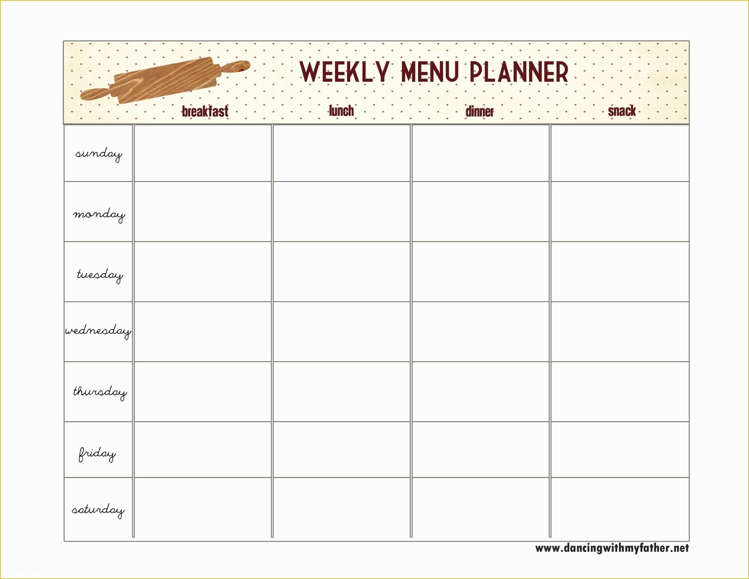Free Printable Lunch Menu Template Of Weekly Menu Planner Fillable 