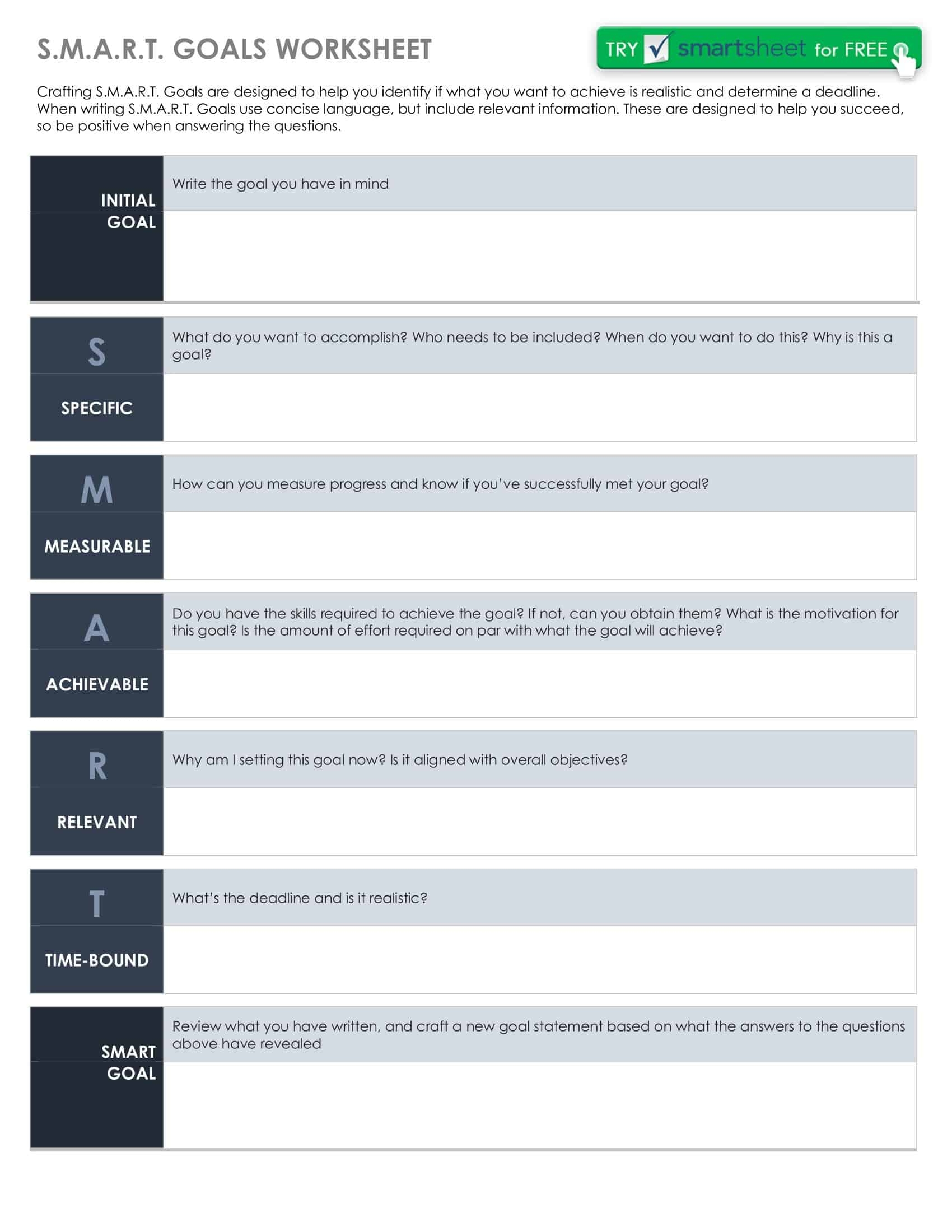 Free Printable Smart Goals Worksheet Free Printable Templates Bilarasa