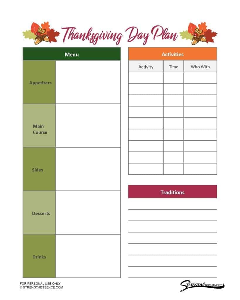 FREE Printable Thanksgiving Food List PDF 2025 Strength Essence