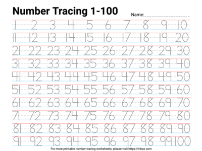 Free Printable Tracing Numbers 1 100 Worksheets Pdf Printable Template 
