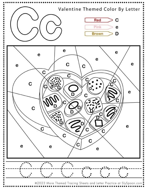 Free Valentine Printable Worksheets quot Letter C Tracing quot And quot Color By