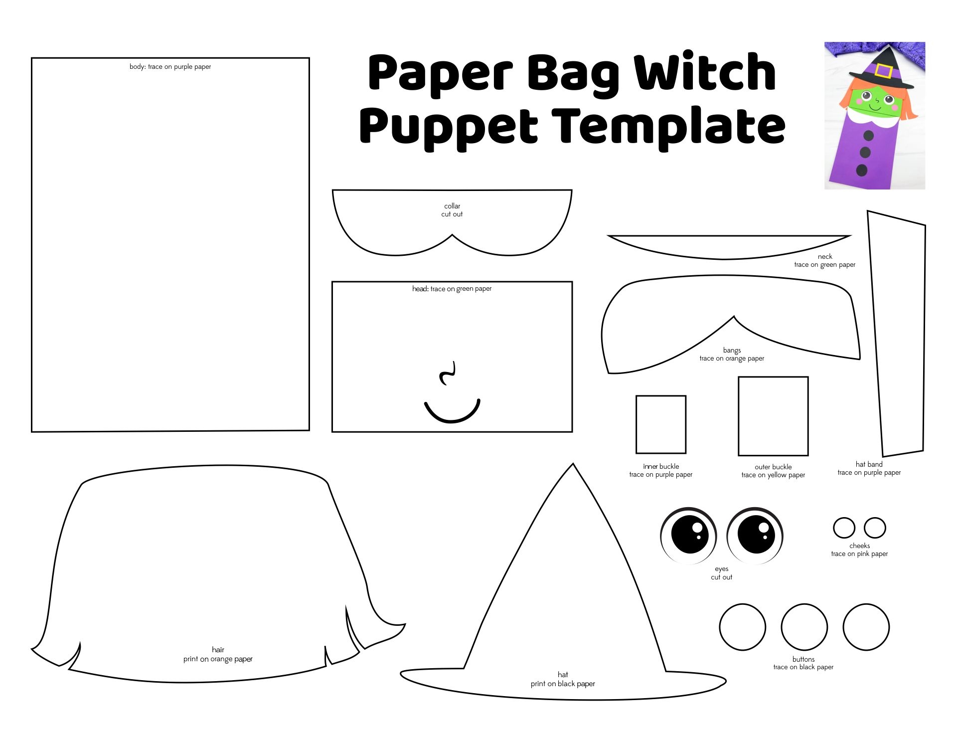 Halloween Paper Bag Puppets 15 Free PDF Printables Printablee