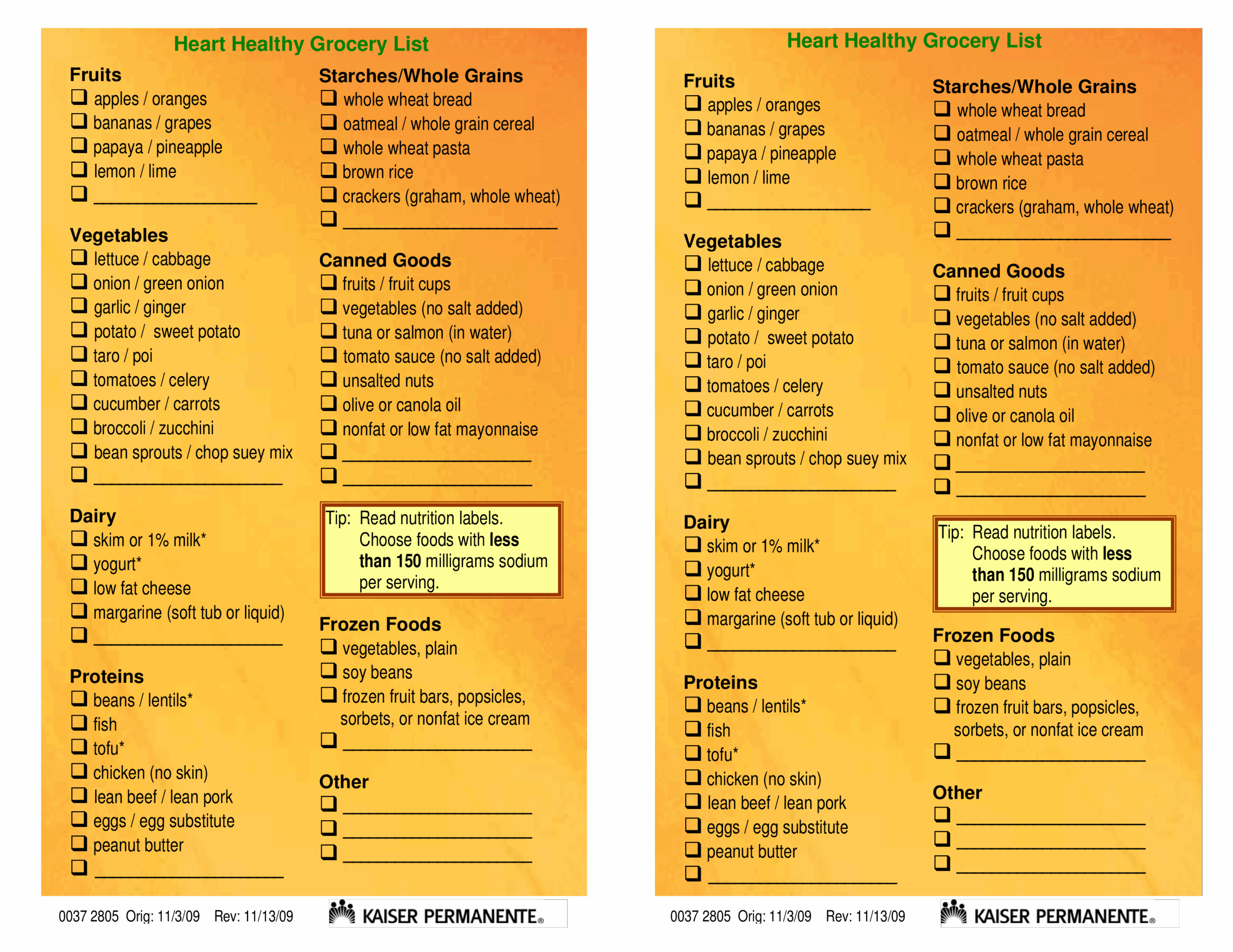 Heart Healthy Shopping List Printable