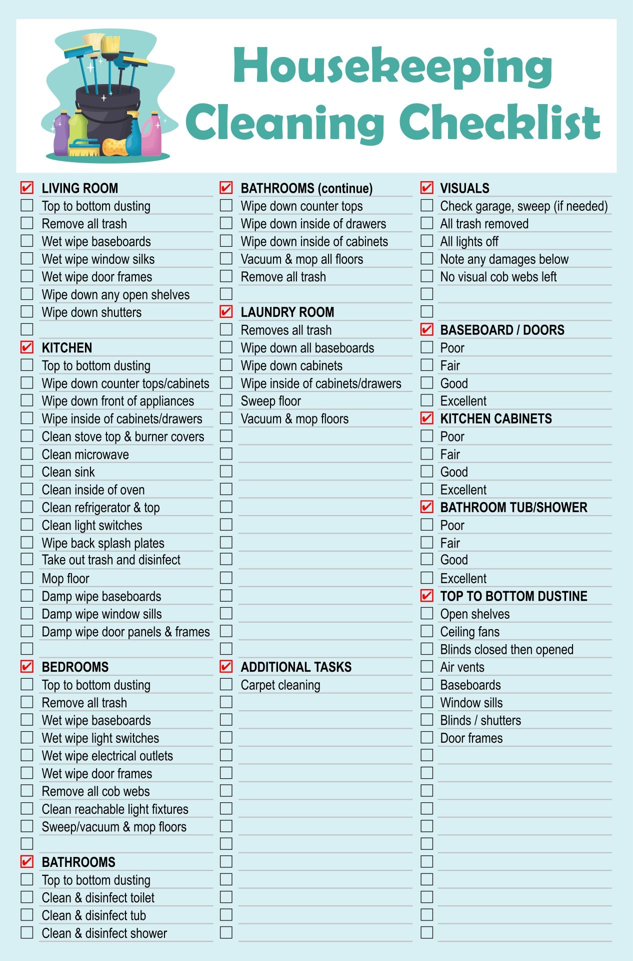 Housekeeping Cleaning Checklist 10 Free PDF Printables Printablee