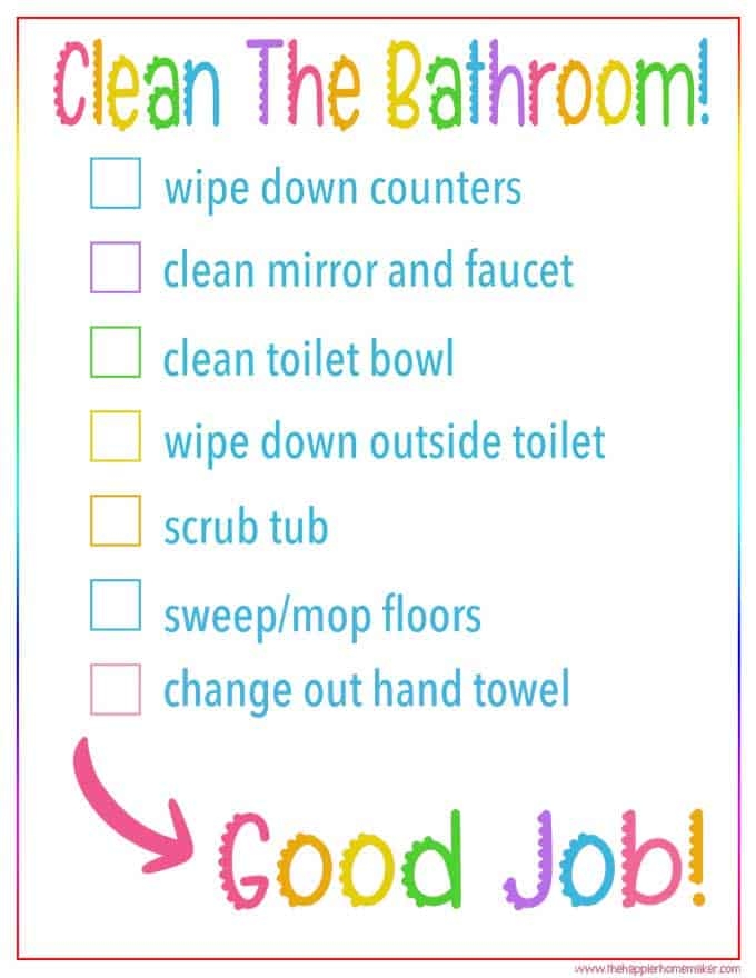 Kid 39 s Bathroom Cleaning Checklist Free Printable Cleaning Checklist