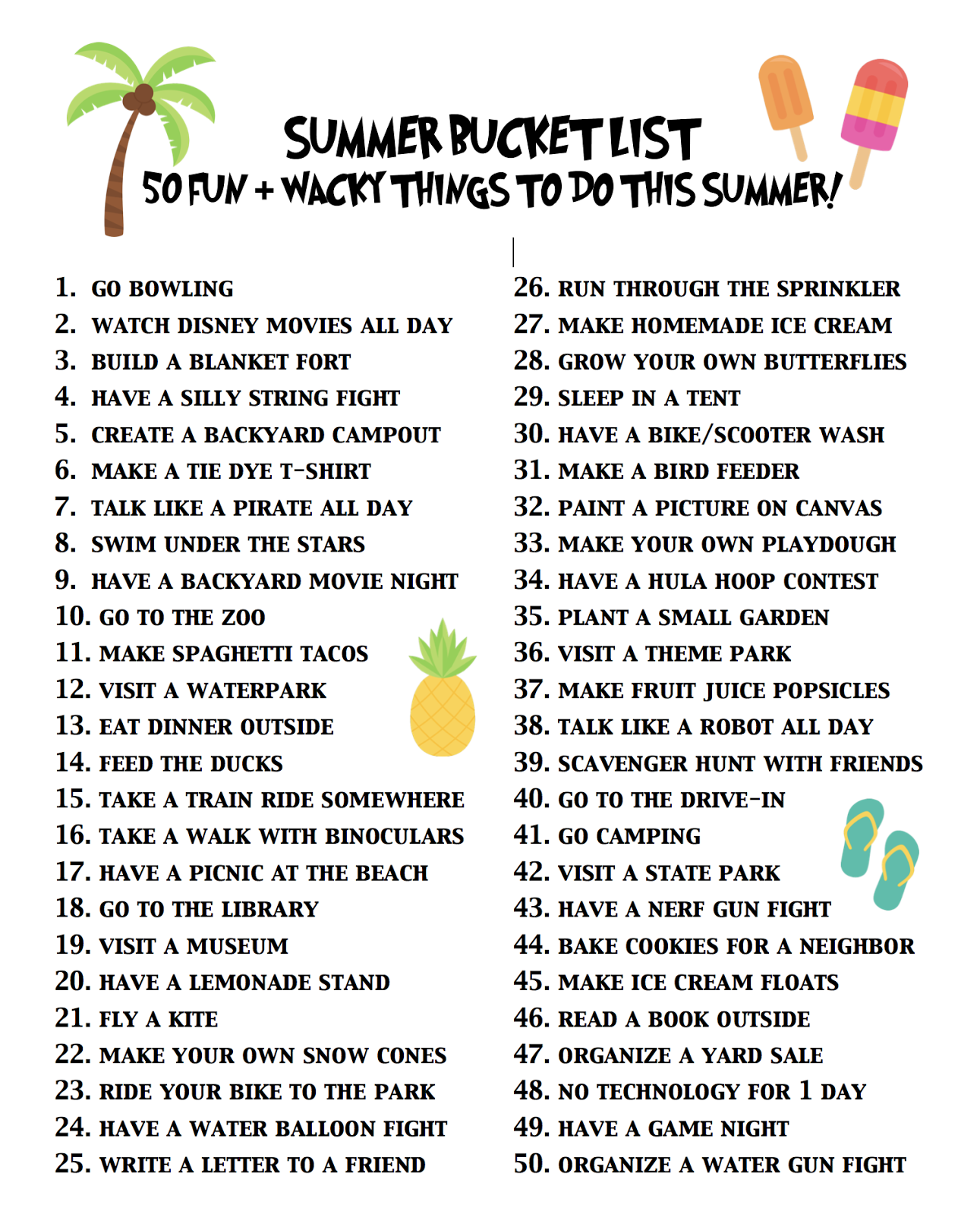 Kids Summer Bucket List Printable