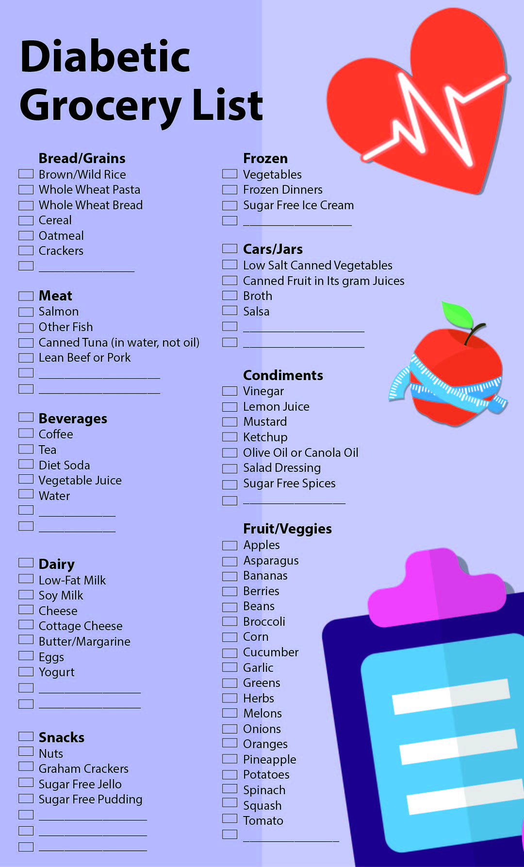 Large Printable Diabetic Grocery List