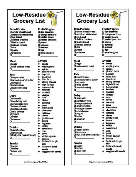 Low Residue Food List Printable