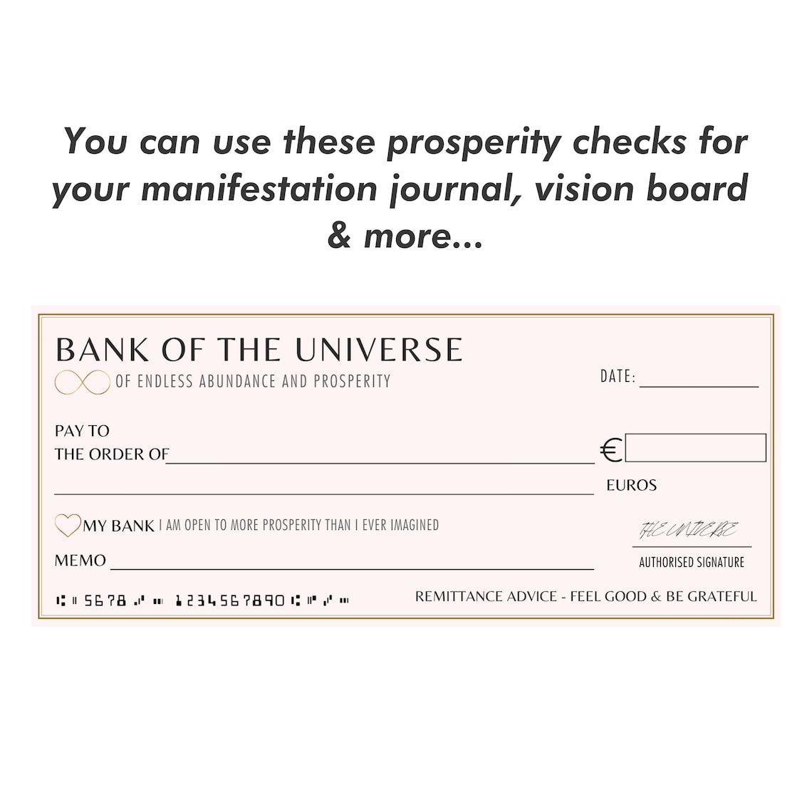Manifestation Checks Printable Blank Checks Manifestation Etsy