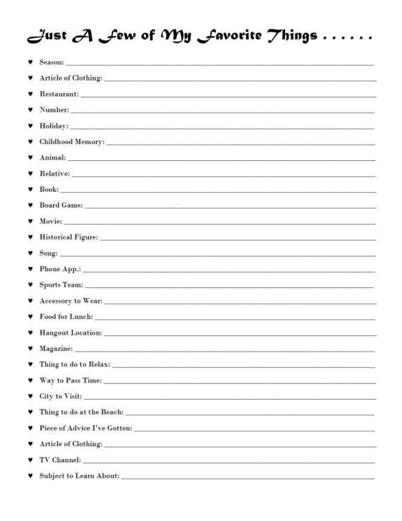 My Favorite Things List Printable Printable Calendars AT A GLANCE