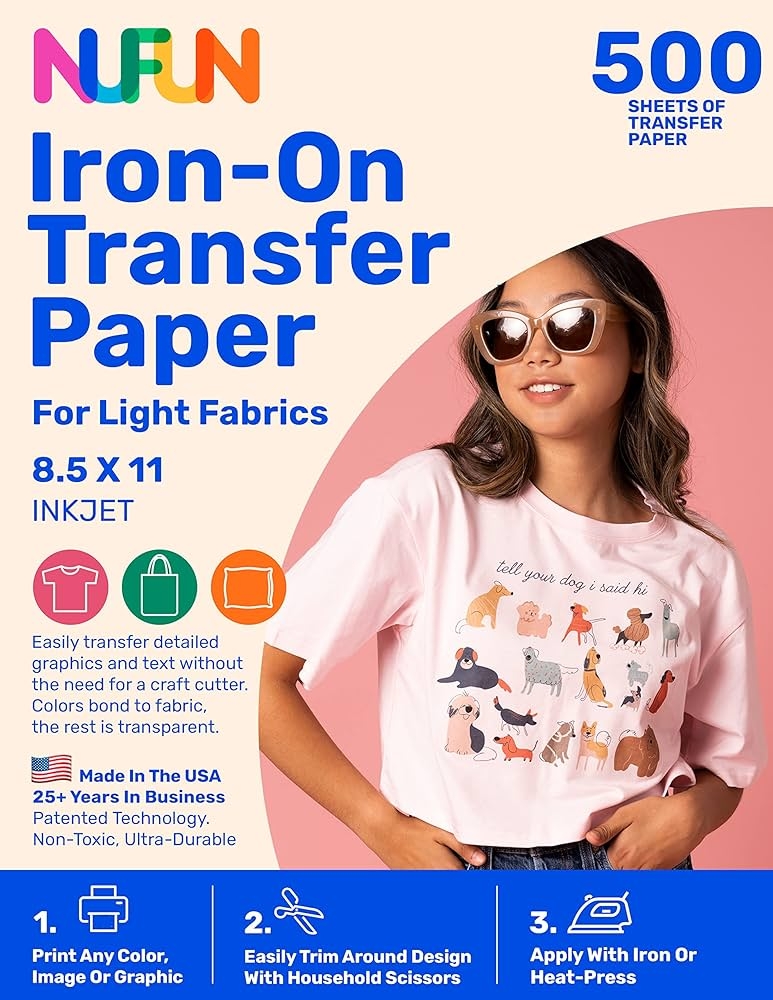 NuFun Activities Heat Transfer Paper For T Shirts Lightweight Fabrics 