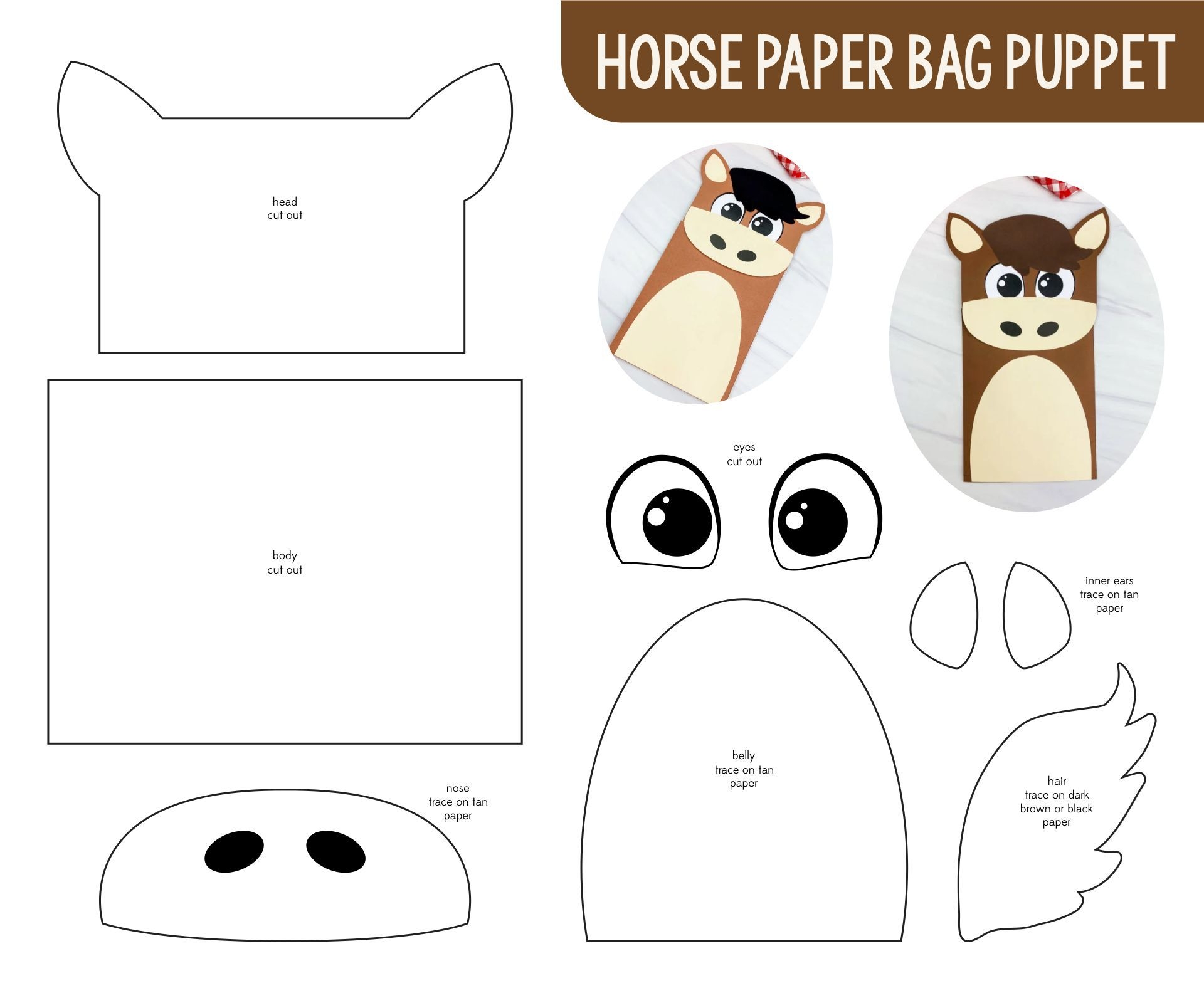 Paper Bag Puppets Animals 10 Free PDF Printables Printablee Paper