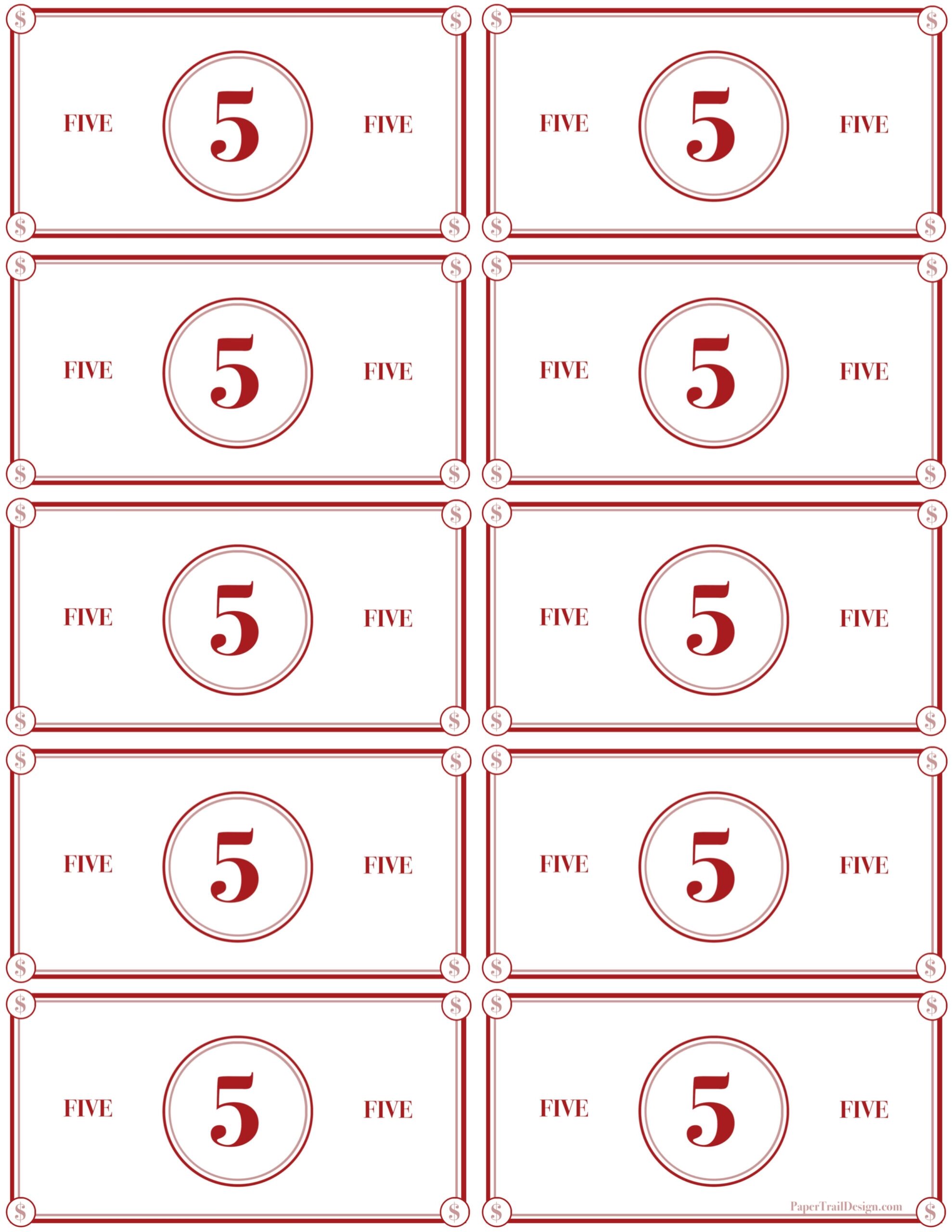 Play Money Printable Paper Trail Design