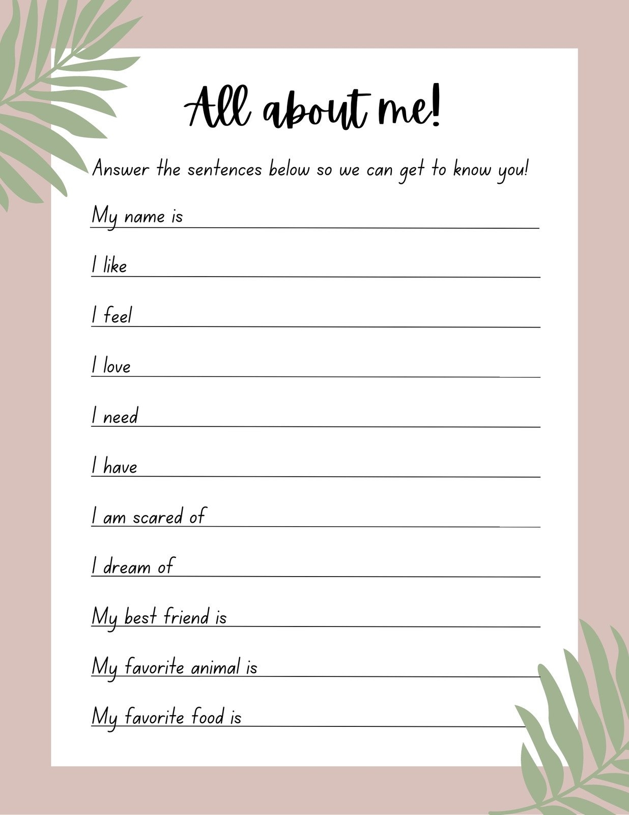Printable All About Me Worksheets And Templates Printablee All 