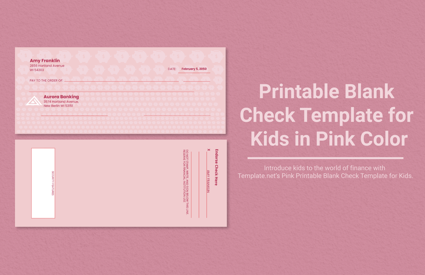 Printable Blank Check Template For Kids In Pink Color In Word