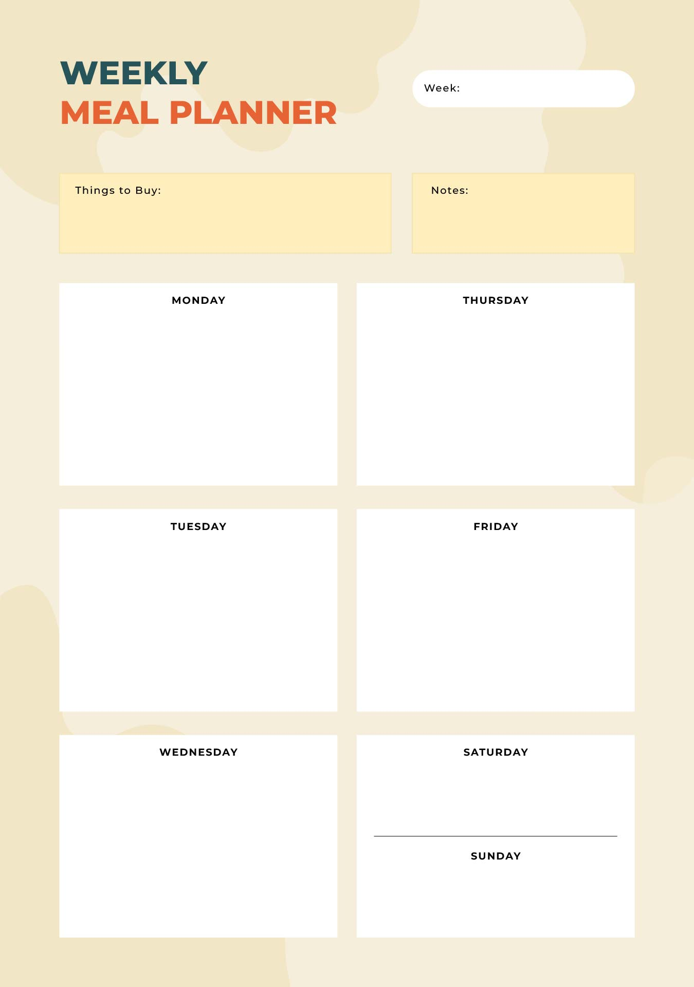 Printable Blank Weekly Menu Planner Template